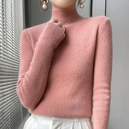 Herbst Winter Frauen Pullover Slim Fit Hohe Strecth Pullover Langarm Inneren Tragen Mock Neck Gestrickte Tops Koreanische Mode Jumper