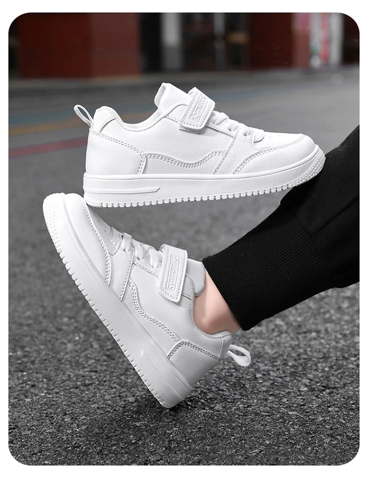 White Kids Sneakers Boys Sports Running Shoes Breathable Mesh Lightweight Comfortable Outdoor Tennis Casual Walking Shoes.