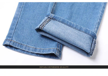 Summer Thin Men's Elastic Cotton Jeans Fashion Blue Comfortable Business Straight Casual Pants Brand Male Clothes Trousers.