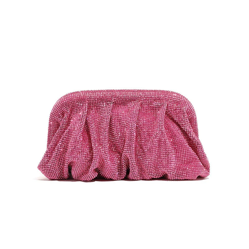 Premium Handmade Diamond-encrusted Clutch Bag Pleated Chain Rhinestone Cloud Clip Dinner Bag Single Shoulder Oblique Span Bolsos