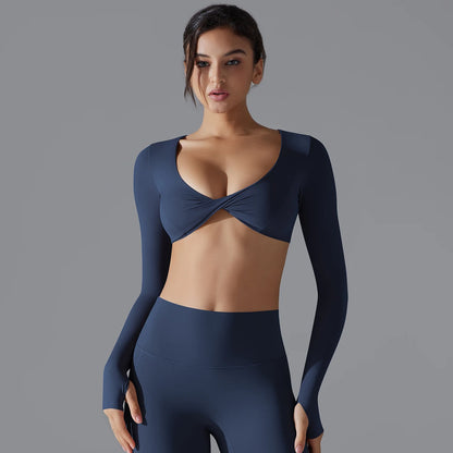Yoga Long Sleeve Slim Sexy Breathable Quick Drying Sport Brassiere Gym Push Up Shockproof High Intensity Pilates Clothes Women