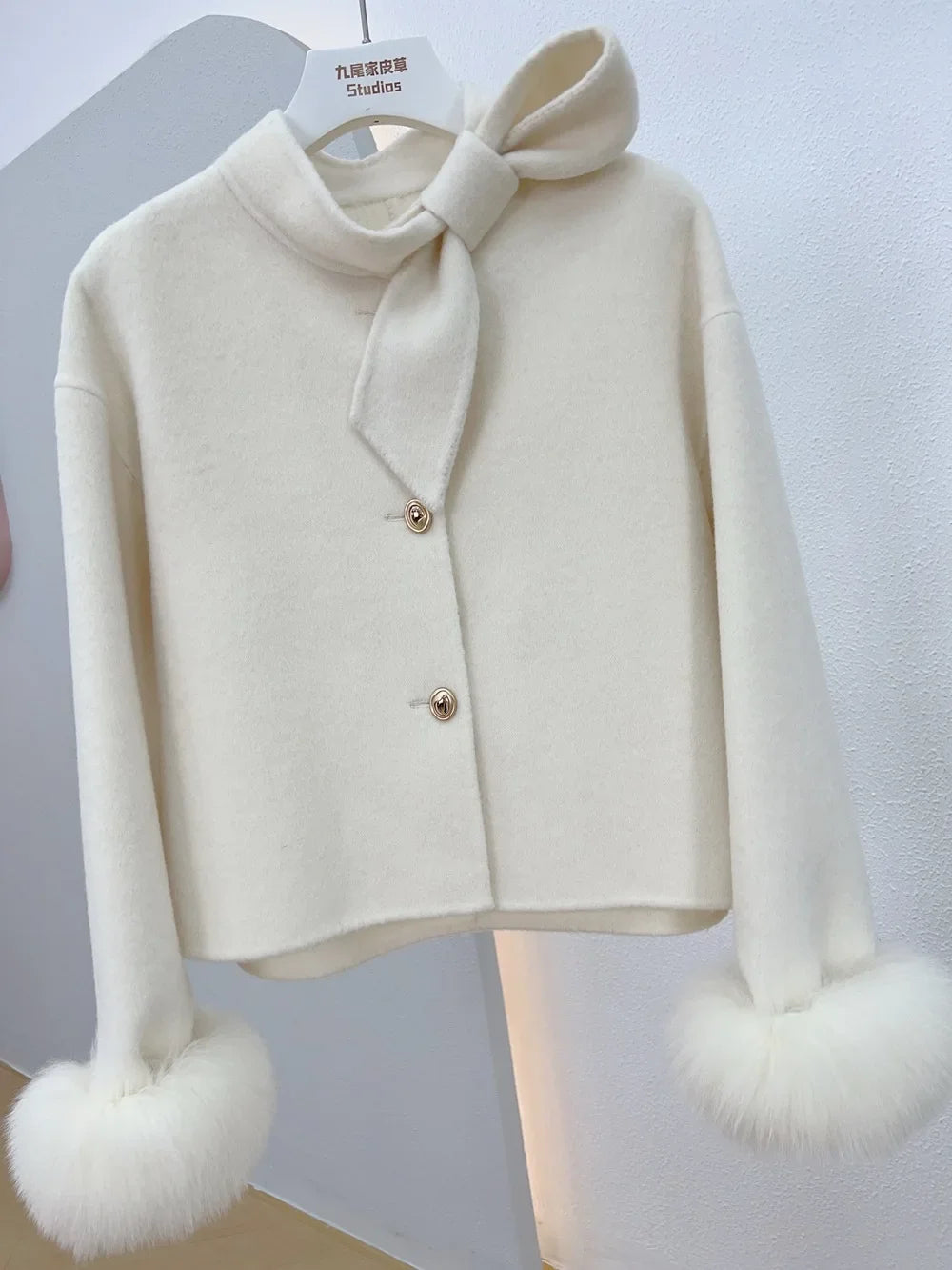 Woll mantel Damen neue Winter Natur fuchs Pelz Manschette Outwear Damen mantel Kaschmir Wolle Wolle Frauen Luxus jacke.