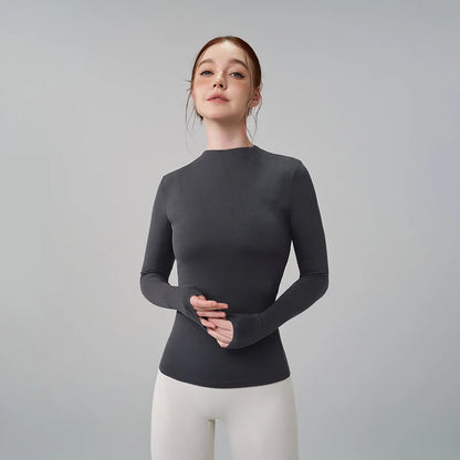 SOISOU 5 Colors Half-High Collar Slim Fit Yoga Top Women's Pilates Pullover Sports Long Sleeve High Elastic Fitness T Shirt