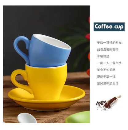 Thickened Ceramic Coffee Cup Set 80ML Italian Espresso Cup Plate Small Cup Colorful with Plate Spoon Drinkware.