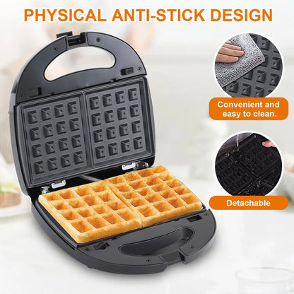 Sandwich Maker 6 in 1 Waffle Maker 750 W Sandwich Toaster with 6 Removable Non-Stick Grill Plates Waffle Iron Breakfast Machine.