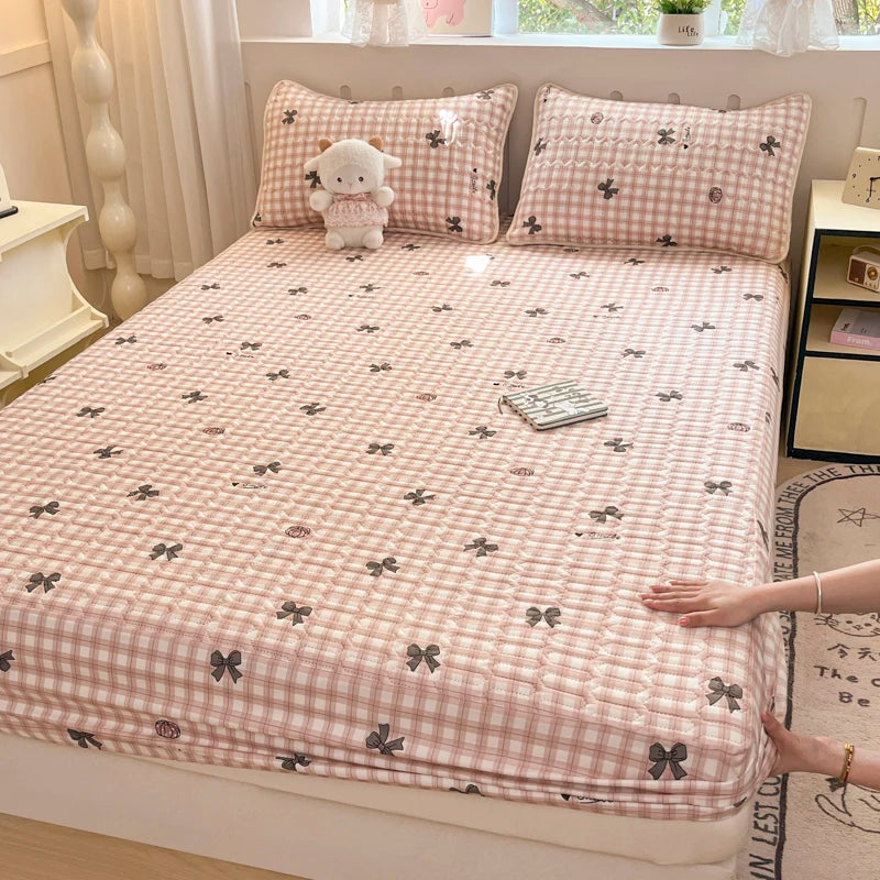 Thicken Bed Cover Waterproof Mattress Protector Elastic Bedspread Printed Bed Linen for Home 매트리스 커버 (No Pillowcase).