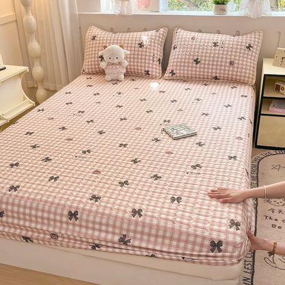 Thicken Bed Cover Waterproof Mattress Protector Elastic Bedspread Printed Bed Linen for Home 매트리스 커버 (No Pillowcase).