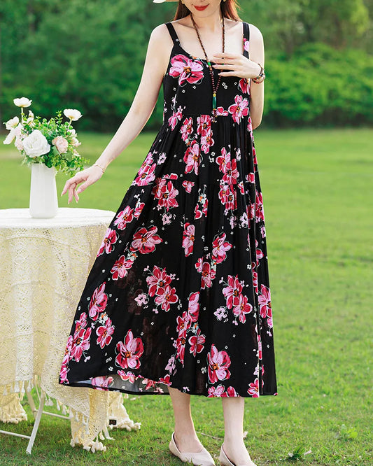 Neue Mode Lässig 2025, Sommer Elegante Kleider Für Frauen Oansatz Druck Vintage Ärmelloses Kleid Lose Frauen Kleidung.