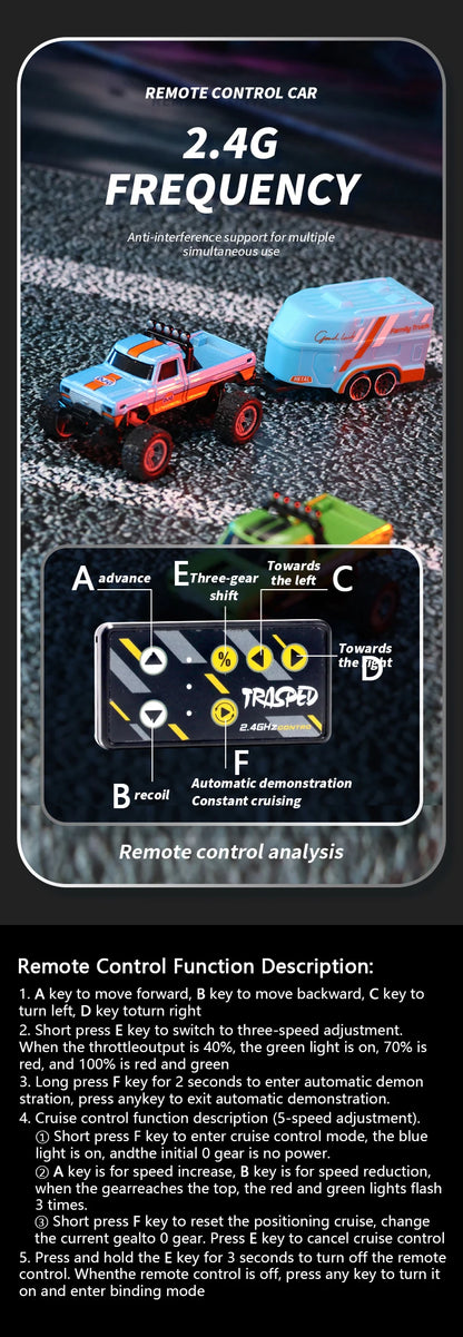 RC 1/64 Speed Mini Off-Road Climbing Car Alloy Cool Appearance Light Shock Absorption With LED Light Toy For Children's Gift.