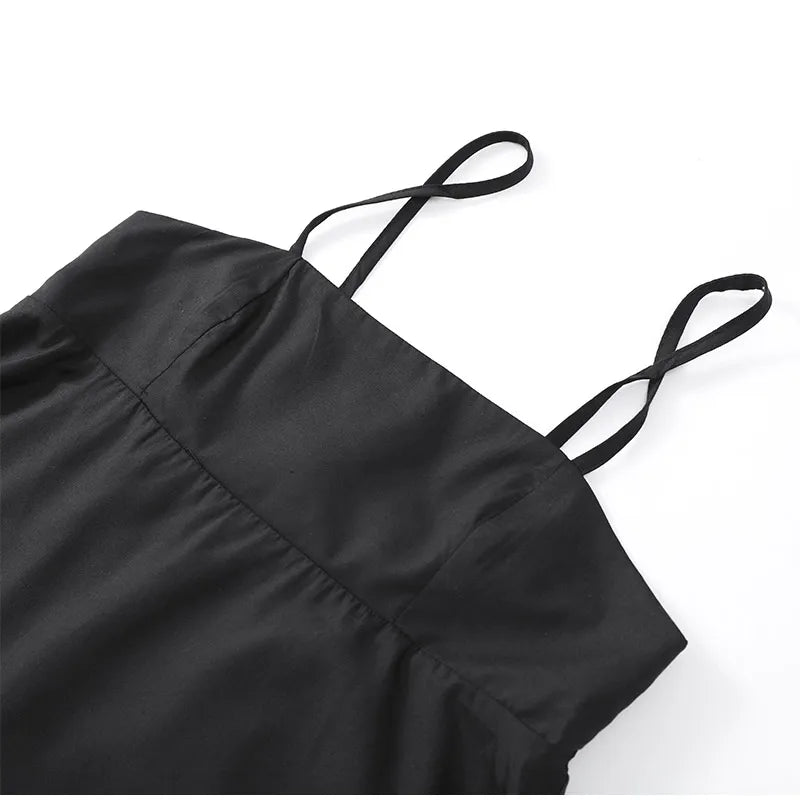 Schwarzes A-Linien-Langkleid für Damen, elegant, quadratischer Ausschnitt, plissiert, ärmellos, Sling-Maxikleider, 2025, Sommer-Dame, Urlaub, Party, Roben.