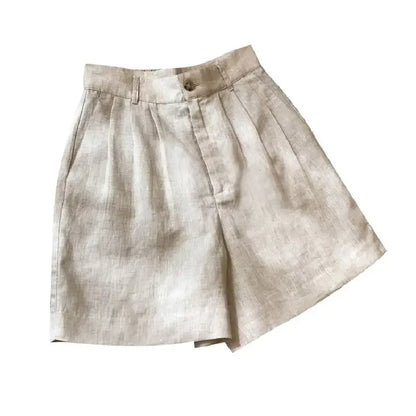 Korean Office Lady Summer Women's Solid Color Linen Zipper Pockets Fashion Casual Loose High Waist A-line Wide Leg Shorts.