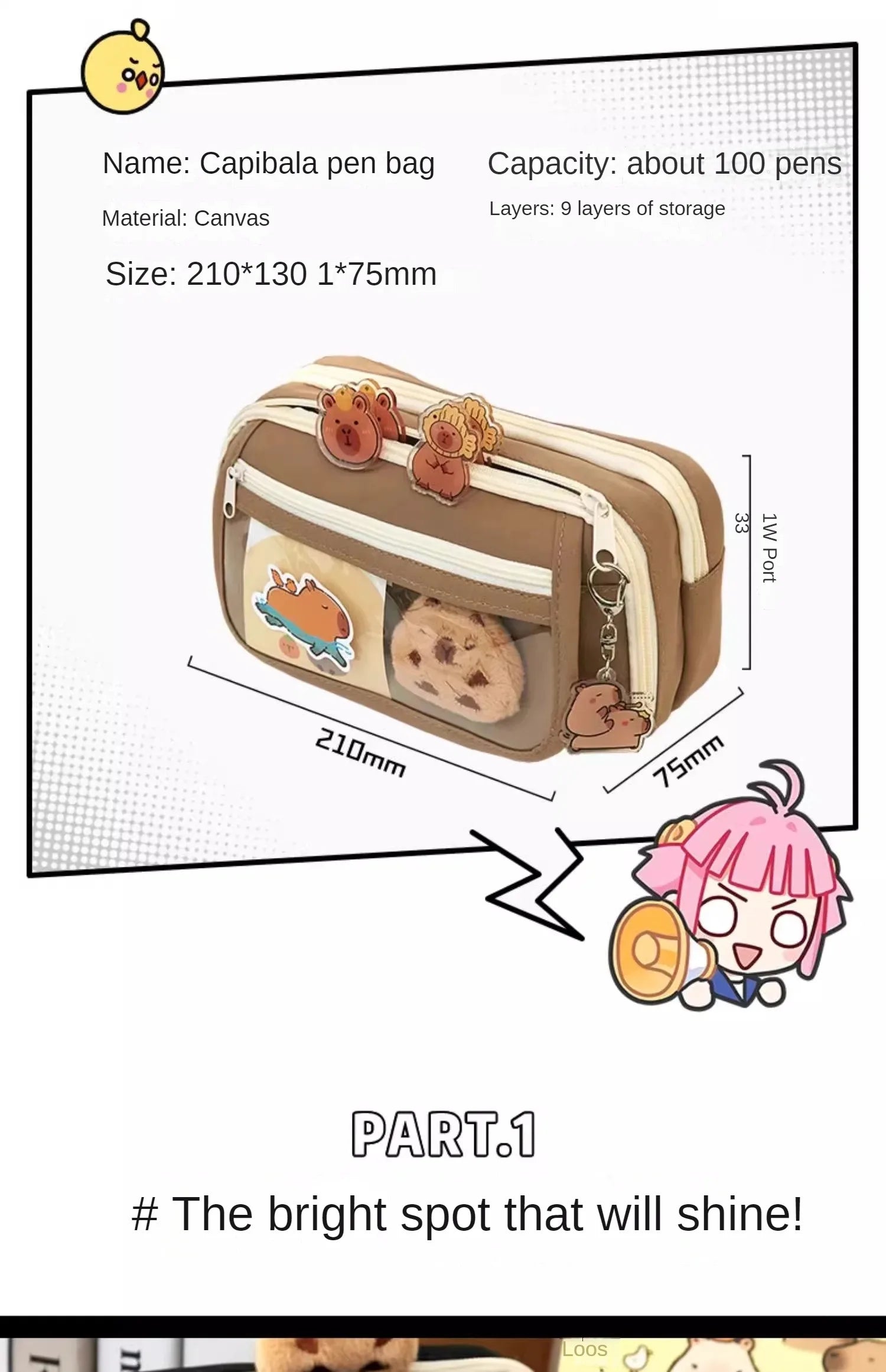 Große Kapazität Bleistift Tasche Capybara Cartoon Leinwand Schreibwaren Halter Tasche Mit Broschen Aufkleber Clips Schlüsselanhänger Kinder Stift Fall.