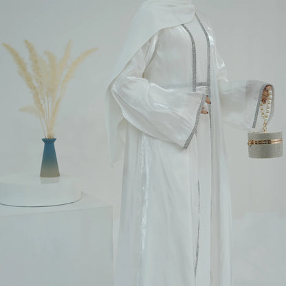 Muslim Abaya for Women Eid Dress 2 Piece Set Diamond Morocco Ramadan Lace-up Abayas Kaftan Islam Cardigan Dubai Arab Long Robe.