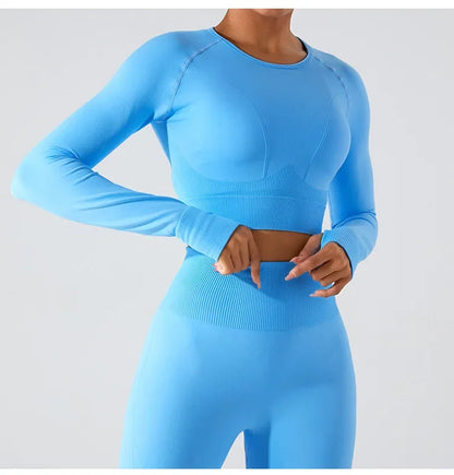 Women's Seamless Long Sleeve Top Yoga Shirts Running T-Shirt Workout Running Fitness Gym Sports Top Training Crop Top Solidcolor.