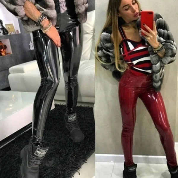 Women Sexy Pu Leather Leggings Big Size Bright Leggings Outdoor Walking Jogging High Waist Butt Liftting Casual Yoga Pants.