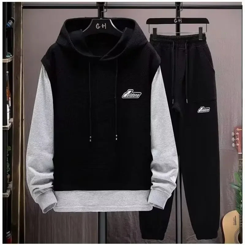 Men's Hoodie Long Sleeve Sportswear Set Casual Print Color Block Two-Piece Spring Autumn Fashionable Sweatshirt And Pants.