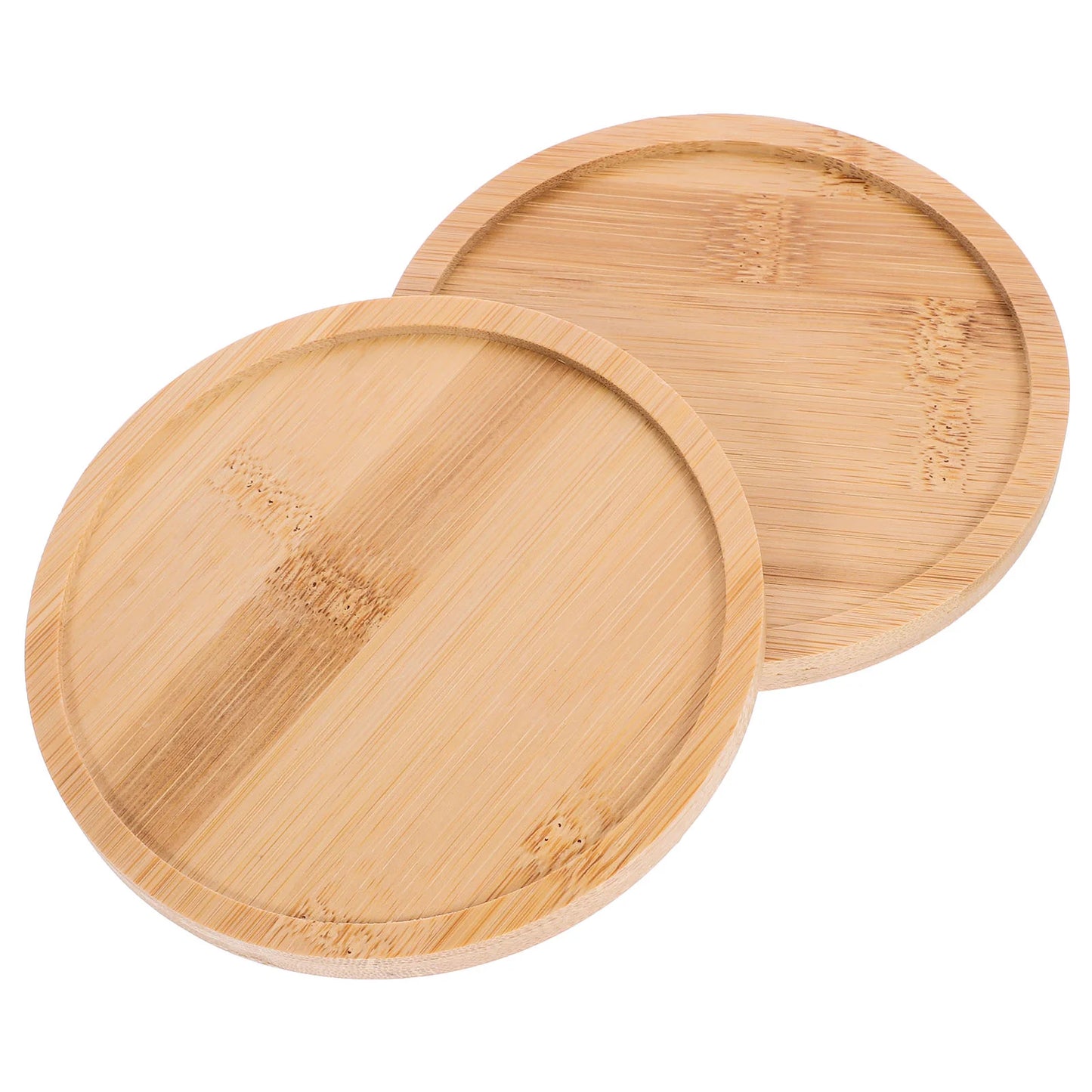 2 Pcs Bamboo Tray Wooden Plates Food Trays Wood Tableware Fruit Plates Serving Platters Home Decor Kitchen Counters Round Tray.