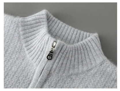 Men's 100% Merino Wool Thicken Sweater Half Zipper Mock Collar Pullover Autumn Winter Cashmere Knitwear Business Casual Clothing