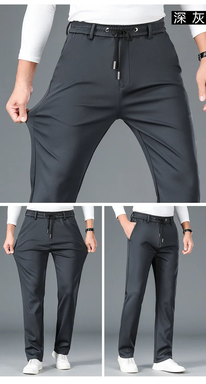 10XL Big Size Men's Summer Casual Pants Straight Fit Elastic Waist Trouser Male Classic Office Plus Large Stretch Zipper Pocket.