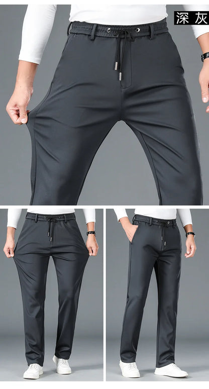 10XL Big Size Men's Summer Casual Pants Straight Fit Elastic Waist Trouser Male Classic Office Plus Large Stretch Zipper Pocket.