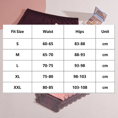 FINETOO 5Pcs Women Cotton Lace Underwear Sexy Seamless Breathable Panties Plus Size Mid-Waist Briefs Female Solid Soft Lingerie.