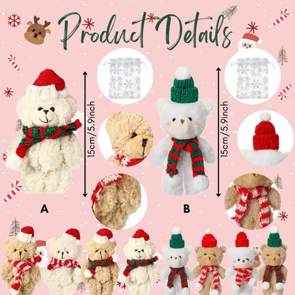 12–48 Stück Weihnachts-Kuscheltiere, Mini-Teddybären, groß, mit Organzabeuteln für Weihnachtsfeiern, Gastgeschenke, Weihnachtsbaumdekoration.