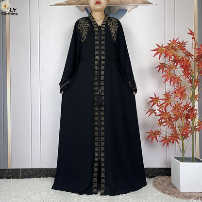 2024 For Women Elegant Dresses Dubai Party Outfits Long Sleeved Chiffon Dashiki Muslim Women Robe Open African Abaya Clothing
