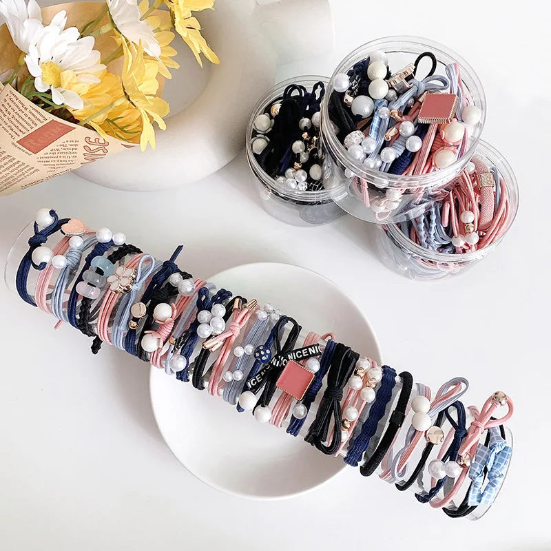 50/12PCS  Women Elastic Hair Ties Pearls Fashion Girls Scrunchies Ponytail Holder Rubber band Hair Rope Hair Accessories.