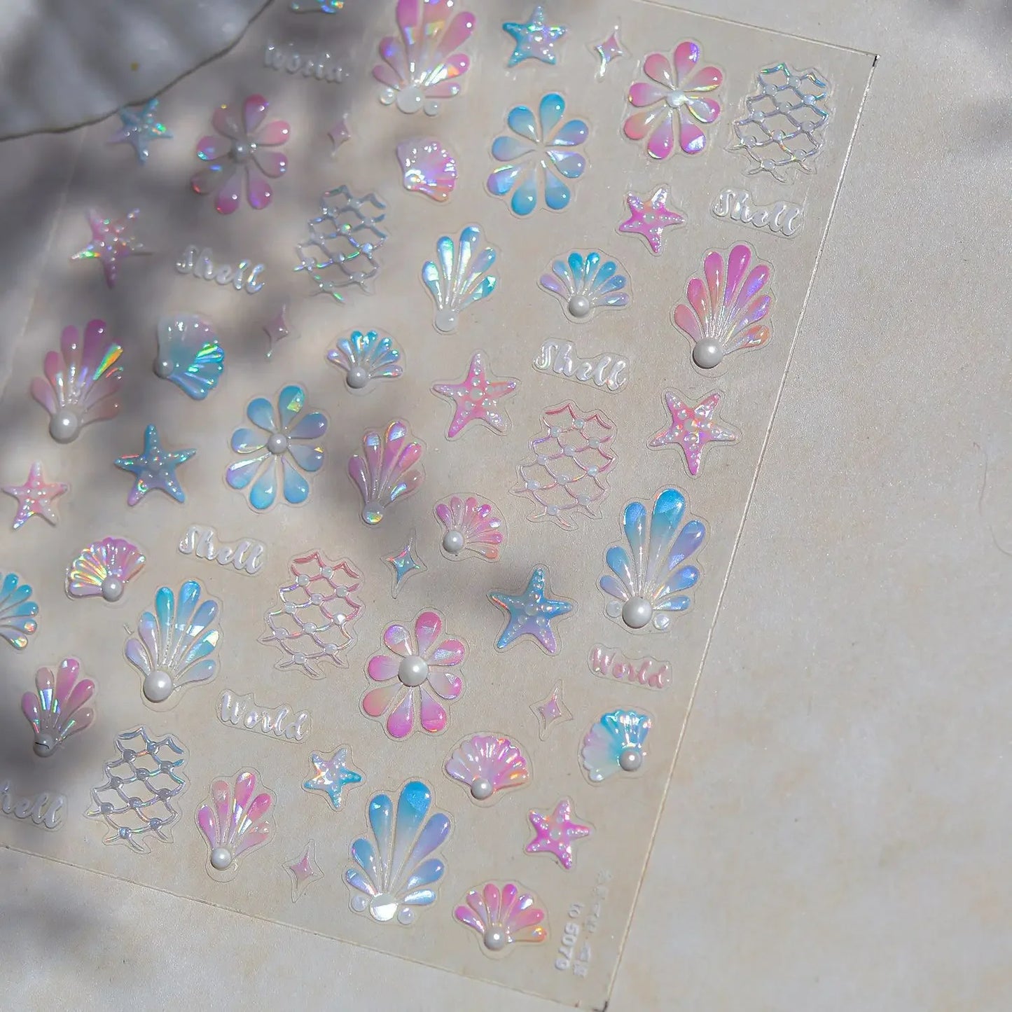 Ocean Theme 5D Nail Sticker Summer Beach Seashells Starfish Conch Scallop Shell Coral Self Adhesive Decoration Manicure Decal