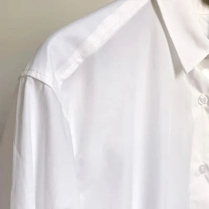 LUXURY Women's Vertical Striped Shirt, Short Front and Back, Short, Vertical Striped Shirt, Loose Long Sleeve, Commuter Style.