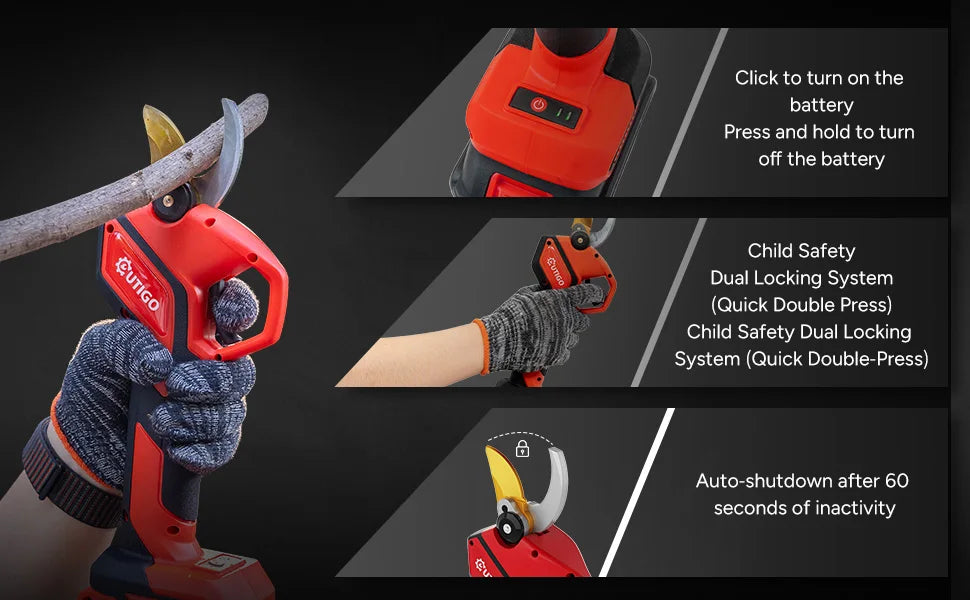 Professionelle Elektrische Gartenschere 25mm 2*1500mAh,2* 21v Lithium-Wiederaufladbar Akku Astschere, Rosenschere