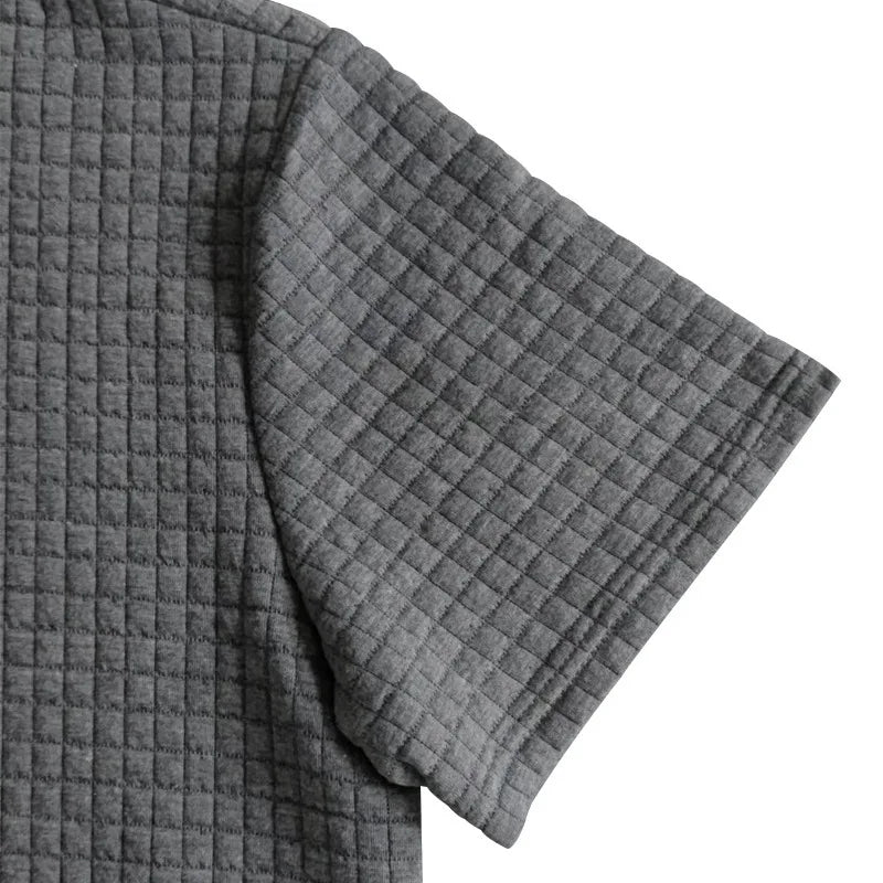 2024European and American Men's Spring and Summer Trends Youth Outdoor Lapel Small Plaid Short Sleeve Shorts Sports Suit.