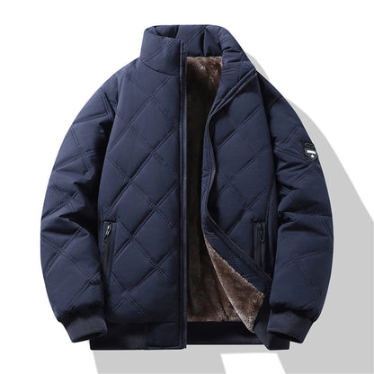 New Windproof Thermal Diamond-Quilted Cotton Jacket Winter Men's Fleece-Lined Thickened Cuff Design Stand-Up Collar Jacket