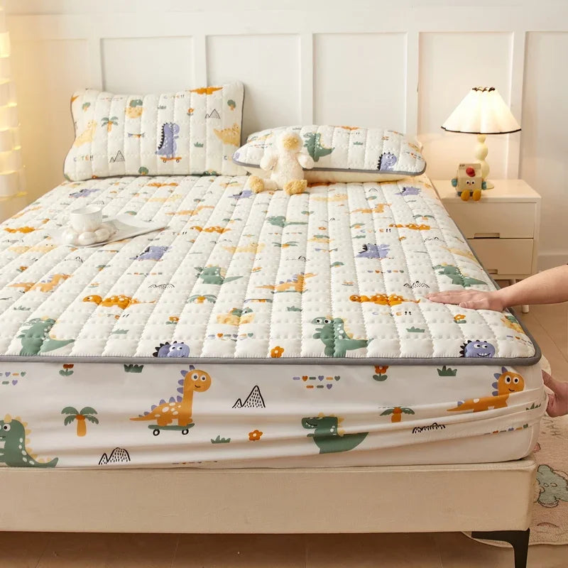 3pcs set Bed Cover Cute Quilted Mattress Cover Soft Skin-friendly Printed Bed Fitted Sheet 1pc mattress cover+2pcs pillowcase.