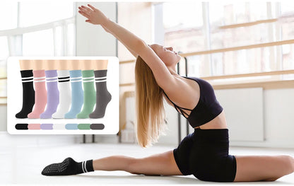 4 Pairs Yoga Socks for Women Professional Non-slip Silicone Mid-tube Pilates Socks Indoor Fitness Gym Dance Sports Floor Socks.