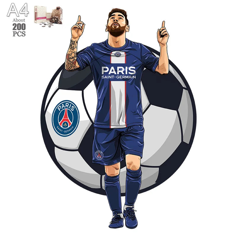 Soccer Player Wooden Puzzle for Football Fan Sports Star Wood Jigsaw Advanced Difficulty A3 A4 Size Puzzles