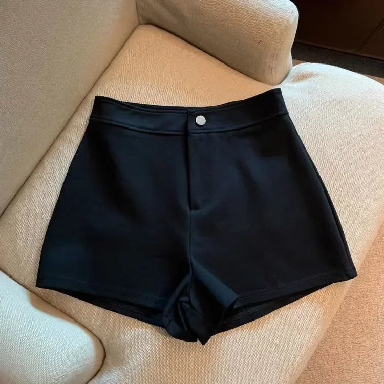 High-waisted Slimming A- line Tight Black Shorts For Women 2024 Spring Korean Style Elastic Hot Pants High Elasticity.