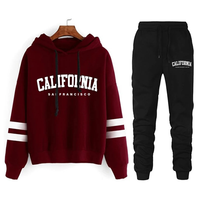 California Womens Tracksuit Casual Stripe Versatile Hooded Sweatshirt or Pants or Suit Simplicity Hot Sales Street Outfits S-3XL.