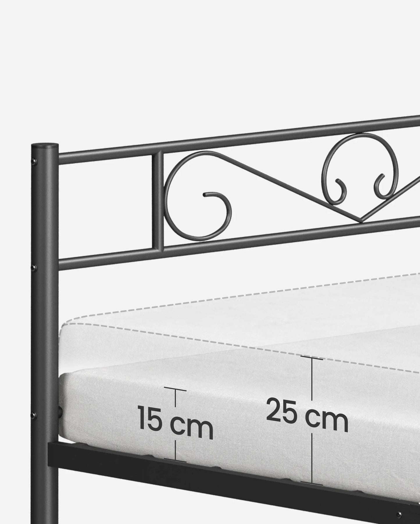 VASAGLE Bett 90 x 200 cm, Gästebett, Einzelbett aus Metall, Bettgestell, Bettrahmen, Metallbett, einfache Montage, tintenschwarz