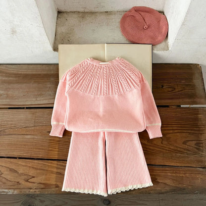 Ins Mädchen Baby reine Baumwolle Lotusblatt Kragen Top Bauch Hosen Pullover Set für Kinder Herbst und Winter Wärme Set