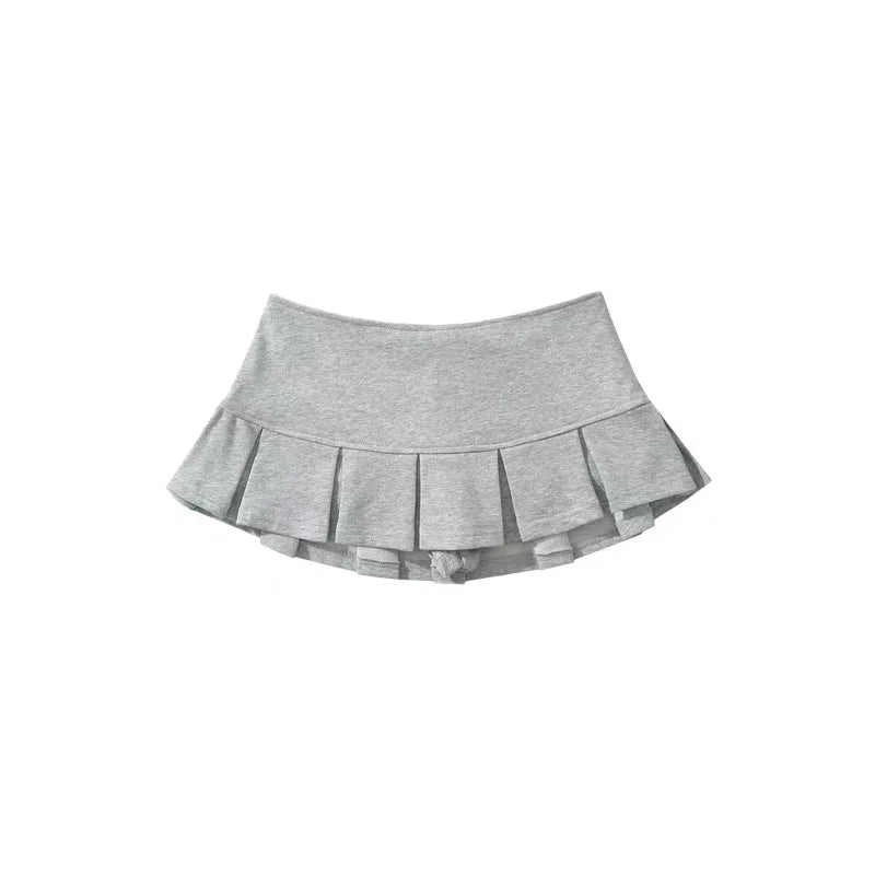 Mooyufon Fabric Y2K Mini Skirt Women Low Waist Wide Pleat Light Grey Sexy Vintage A-line Pleated Skirt Casual Skort Summer.