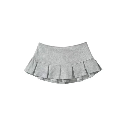 Mooyufon Fabric Y2K Mini Skirt Women Low Waist Wide Pleat Light Grey Sexy Vintage A-line Pleated Skirt Casual Skort Summer.