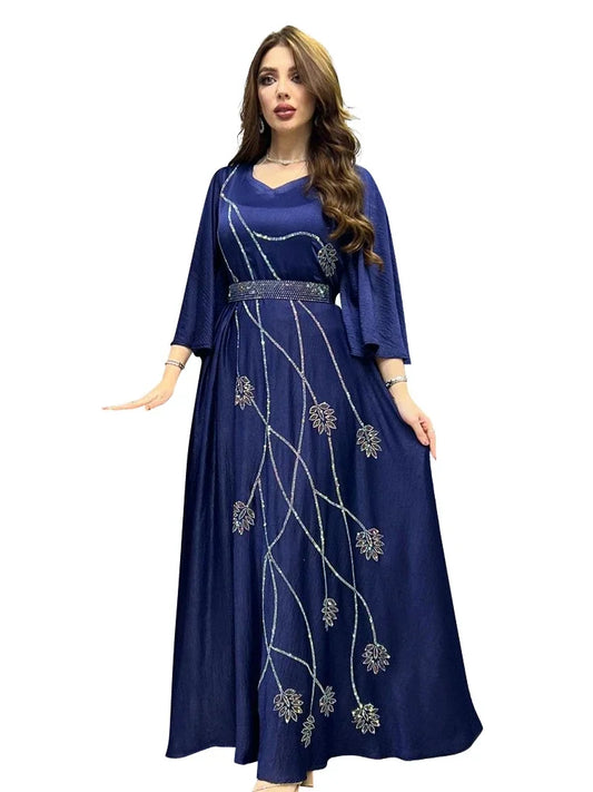 Türkei Muslimischen Kleid Frauen Abaya Diamant Spitze-up Party Kleider Marokkanischen Kaftan Ensemble Femme Musulmane Hijab Vestidos