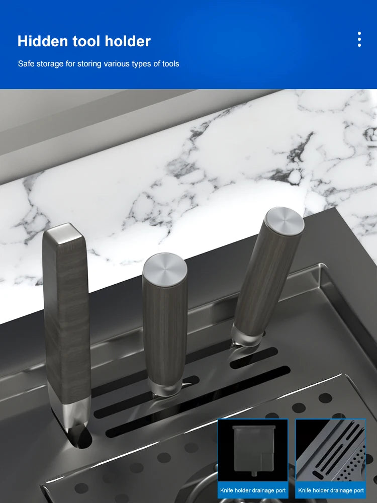 Stepped Stainless Steel Sink Kitchen with Cup Washer Multifunctional Large Single Slot Washbasin Dishwasher Sinks