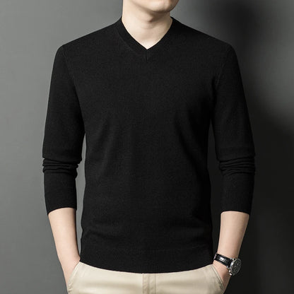 New Sweatwear Men's V Neck Basic Solid Color Sweaters Round Neck Elastic Pullovers Warm Autumn Knitted Oversized Sweater Men