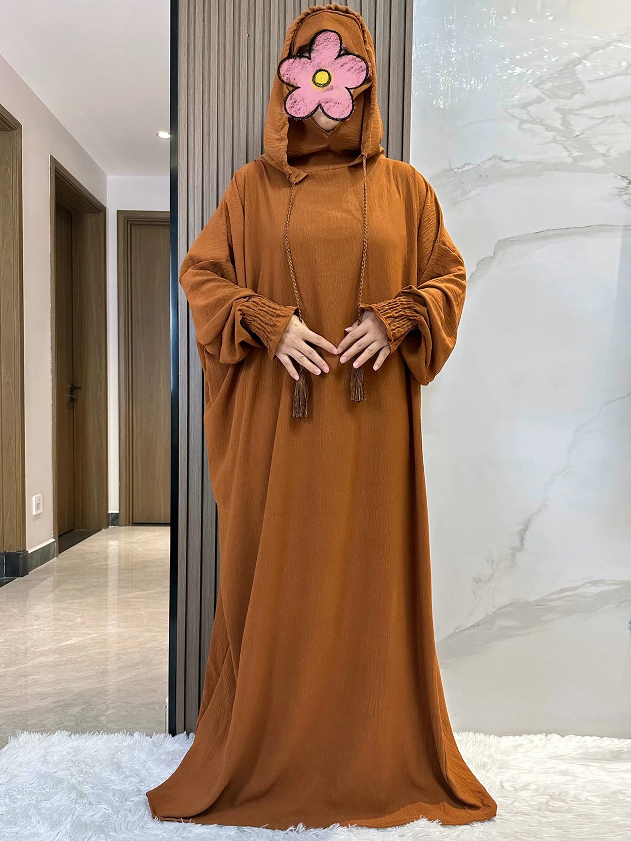 Muslim Abaya Solid Cotton Pullover Two Hat Women Eid Hooded Long Maxi Dress Turkey Kaftan Arab Robe Islamic Hijab Dubai Clothing