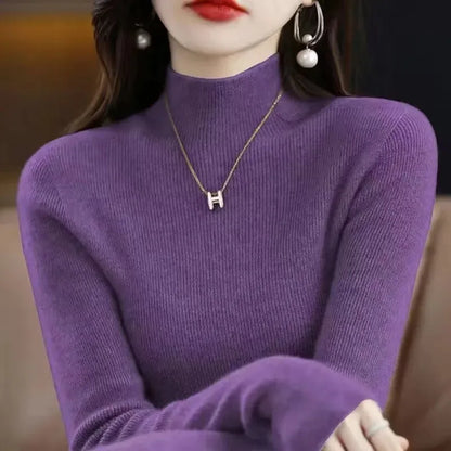 Solide Hälfte Rollkragen Stricken Pullover Frauen Herbst Winter Koreanische Langarm Pullover Mode Alle Spiel Dicke Warme Dünne Jumper Neue