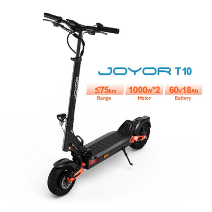 JOYOR T10 Folding Electric Scooter, Dual 1000W Motor, 10 inch Off-road Adults E-scooter with 60V 18Ah Battery