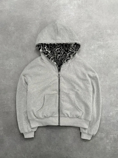 Europe, America, autumn and winter, the new hoodie with leopard print on both sides is fashionable and personalized..