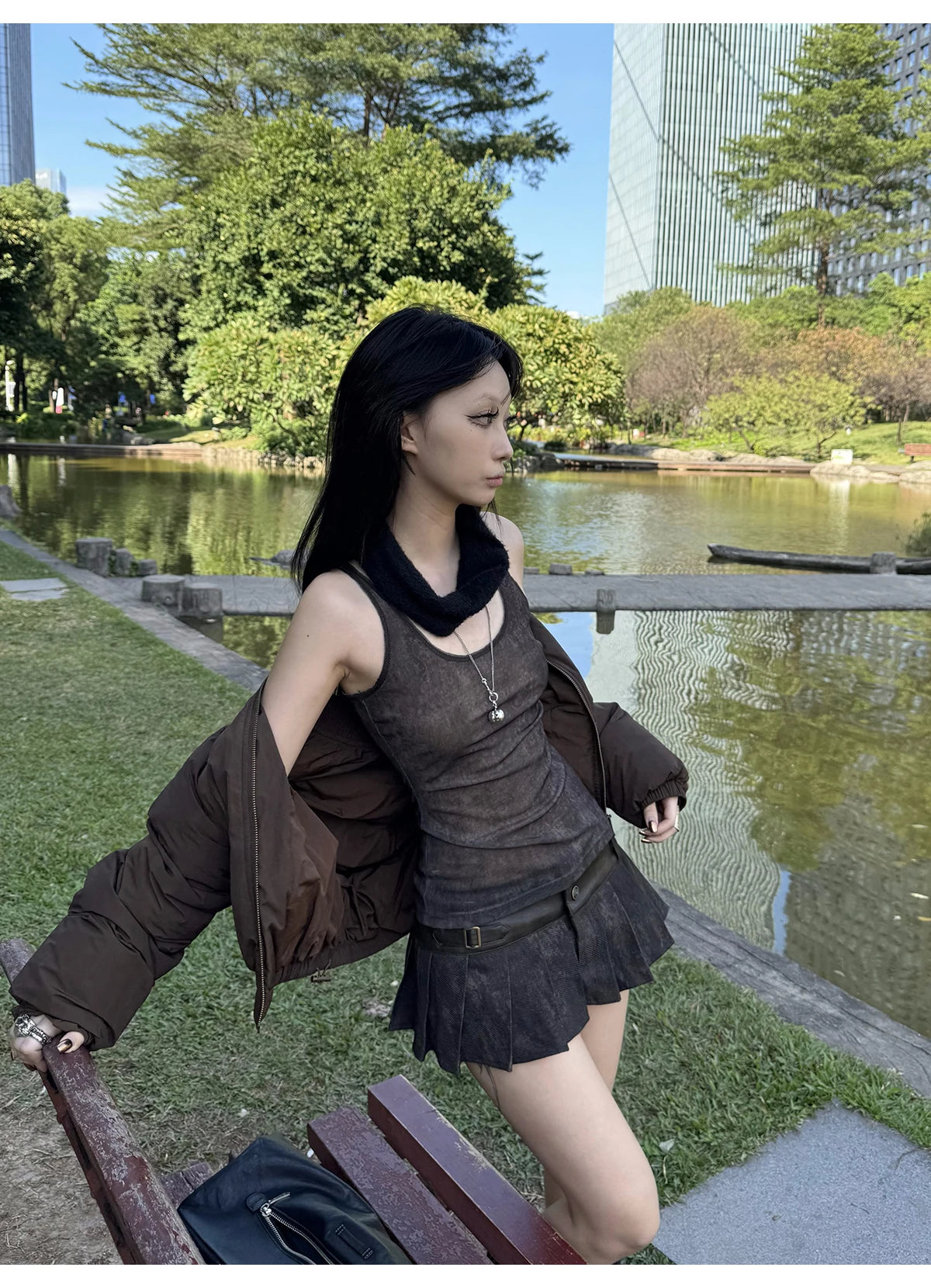 Lautaro Spring Summer Cool Washed Distressed Soft Pu Leather Mini Pleated Skirt Women High Waist Belt Luxury Designer Clothes.